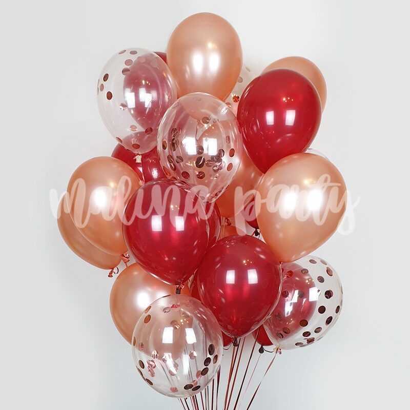 Облако воздушных шаров с гелием Розовое золото и ягодный 25 шт