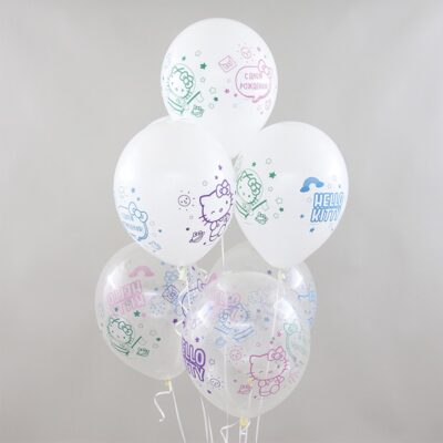 Воздушные шары белые с рисунком Hello Kitty 10 шт