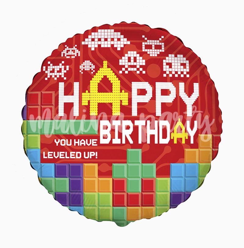 Воздушный шар Пиксели Happy birthday