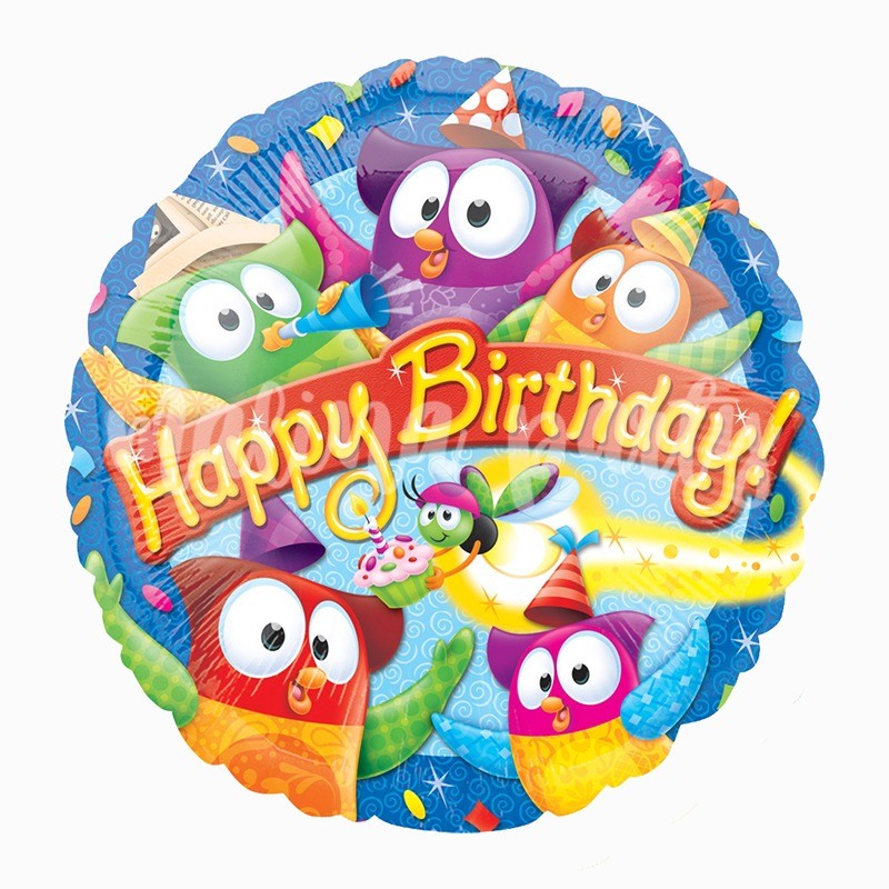 Воздушный шар круг Совы Happy birthday