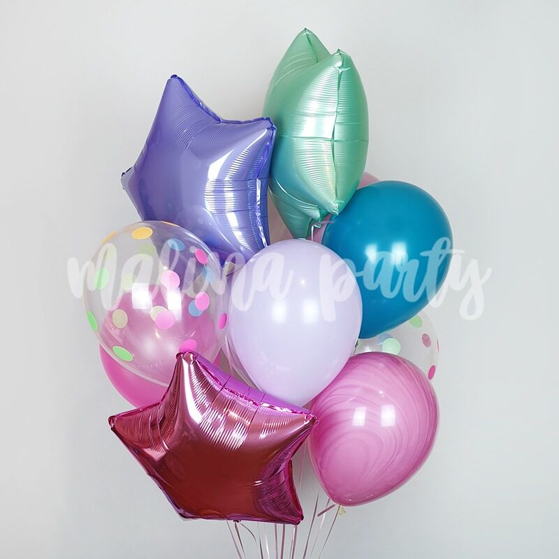 Букет воздушных шаров с гелием розовый хром и конфетти