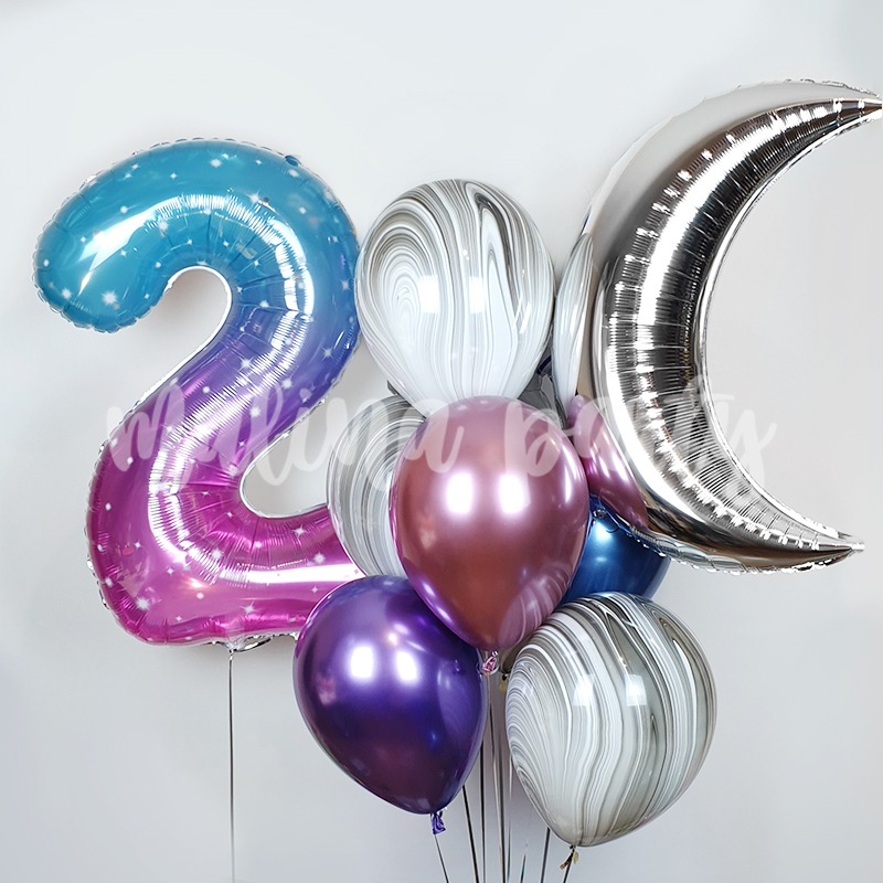 Набор гелиевых шаров космос с цифрой искры на день рождения
