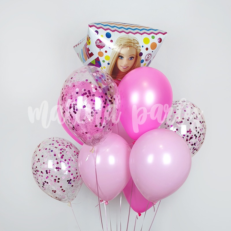 Букет воздушных шаров с гелием Барби розовый неон