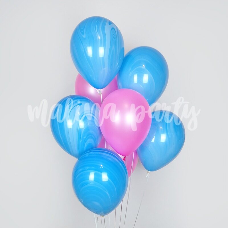 Букет воздушных шаров с гелием Голубой агат, розовый и конфетти
