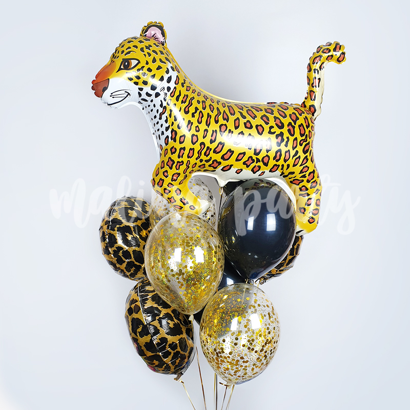 Букет воздушных шаров с гелием Леопард и конфетти