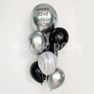 Букет воздушных шаров с большим шаром серебро и надписью