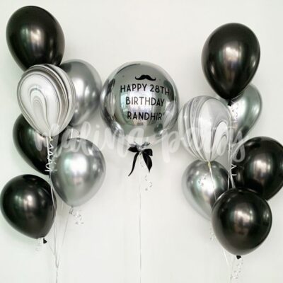 Набор воздушных шаров Сфера серебро с надписью, черный и хром