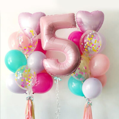 Набор воздушных шаров с розовой цифрой пастель