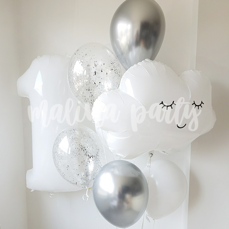 Набор воздушных шаров с гелием Сфера серебро с надписью, цифры и хром
