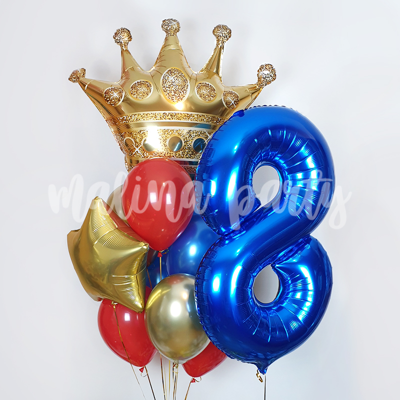 Букет воздушных шаров Корона и синяя цифра на день рождения