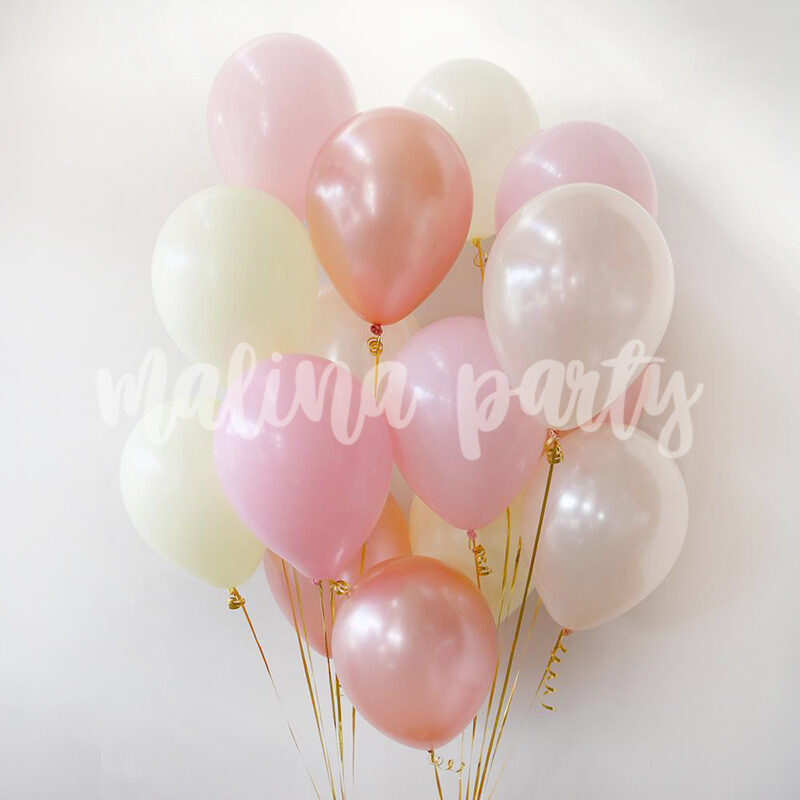 Букет воздушных шаров розовый и белый перламутр