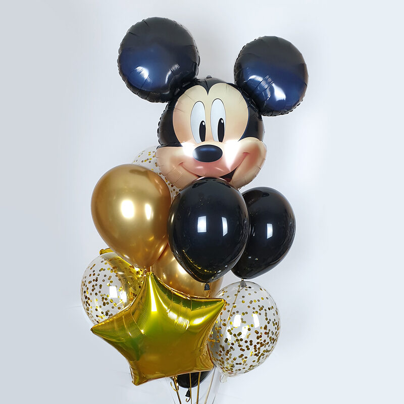 Букет воздушных шаров с гелием Микки и золото