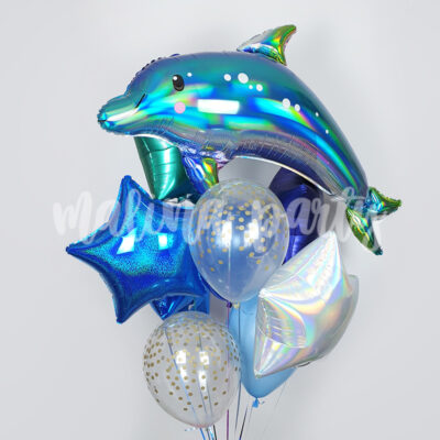 Букет воздушных шаров Дельфин радужный и звезды