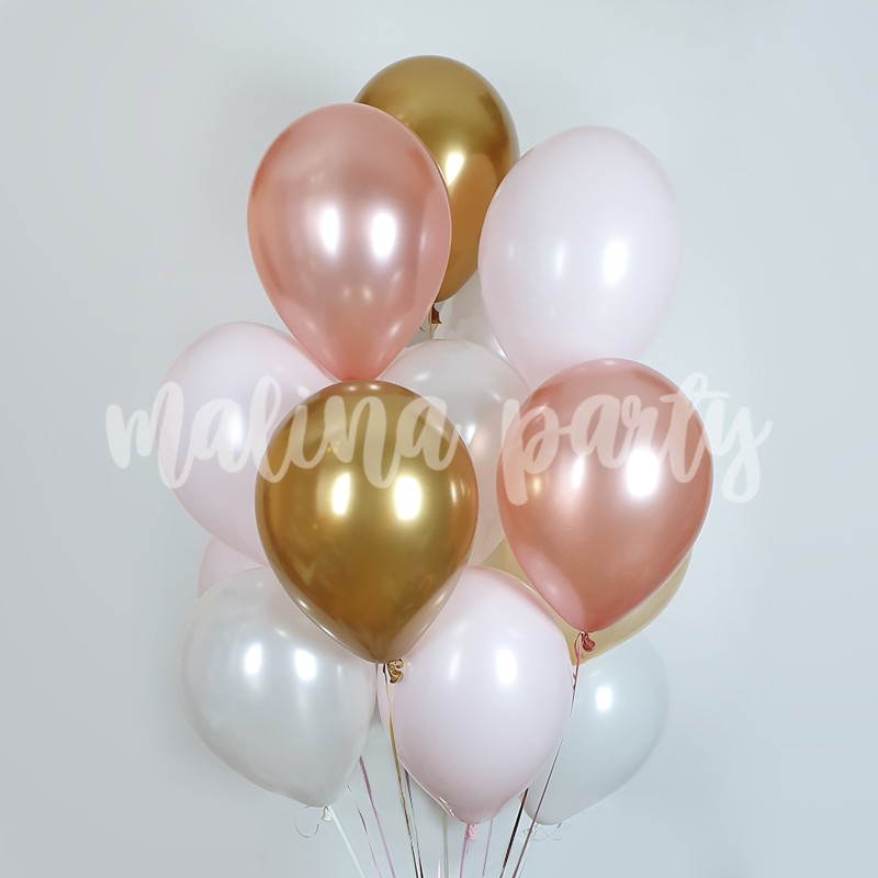Букет воздушных шаров с гелием розовый и белый перламутр