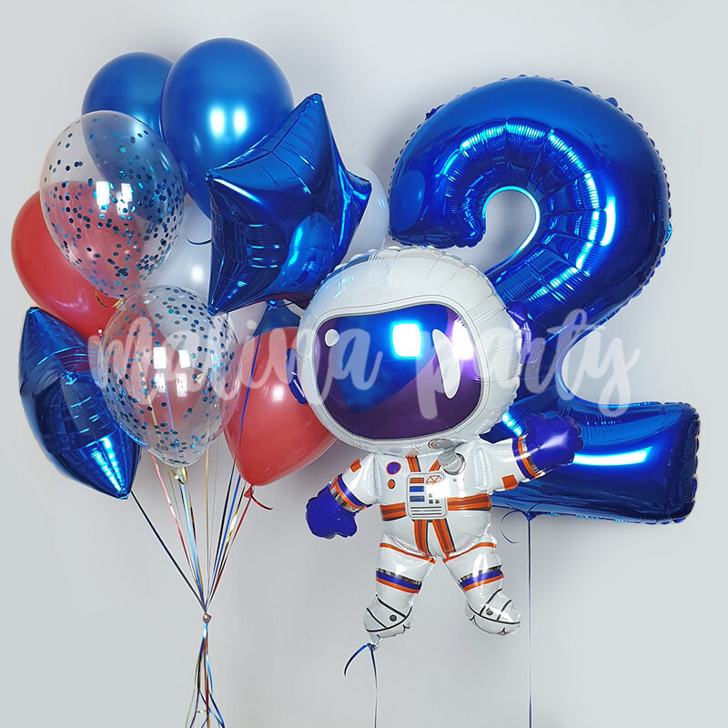 Набор воздушных шаров с гелием на 2 года Космонавт и цифра