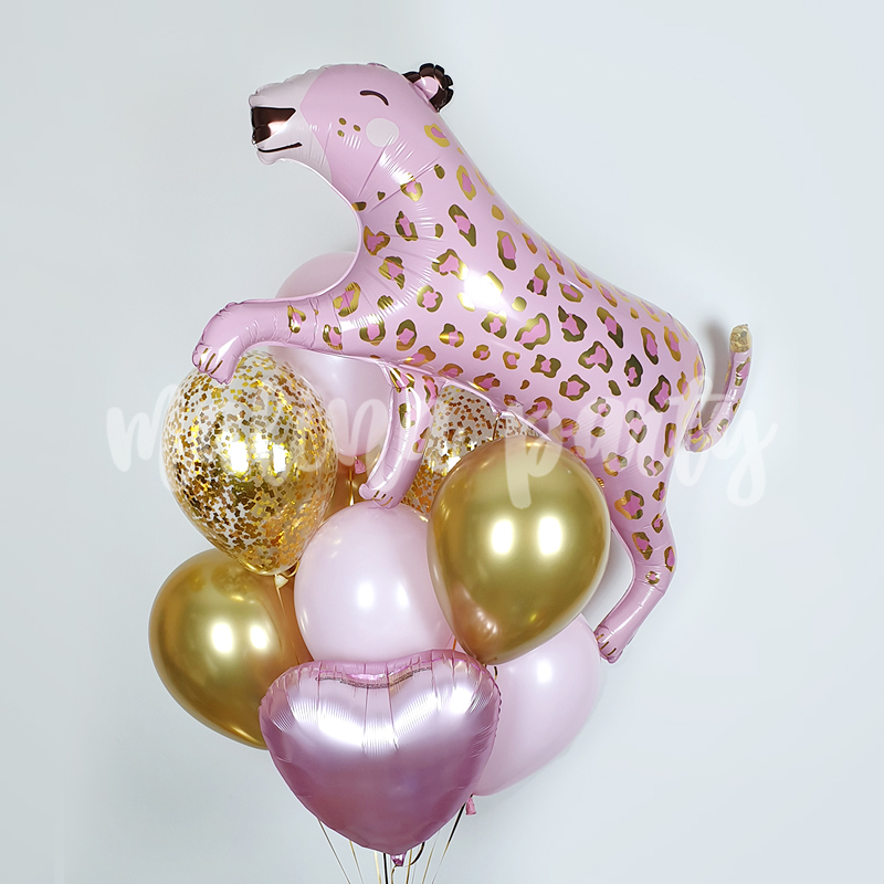 Букет воздушных шаров Розовый леопард и золото