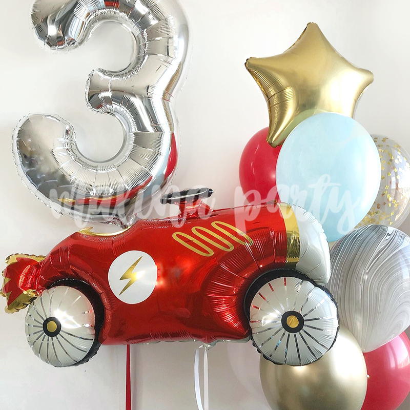 Набор воздушных шаров с гелием Ретро машина и цифра на день рождения