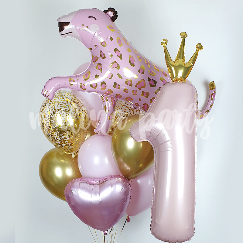 Набор воздушных шаров с гелием Розовый леопард и цифра 1