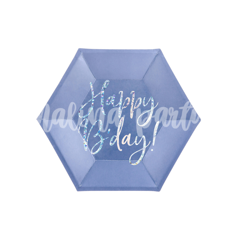 Тарелка бумажная Happy B-day синяя 20 см 6 штук