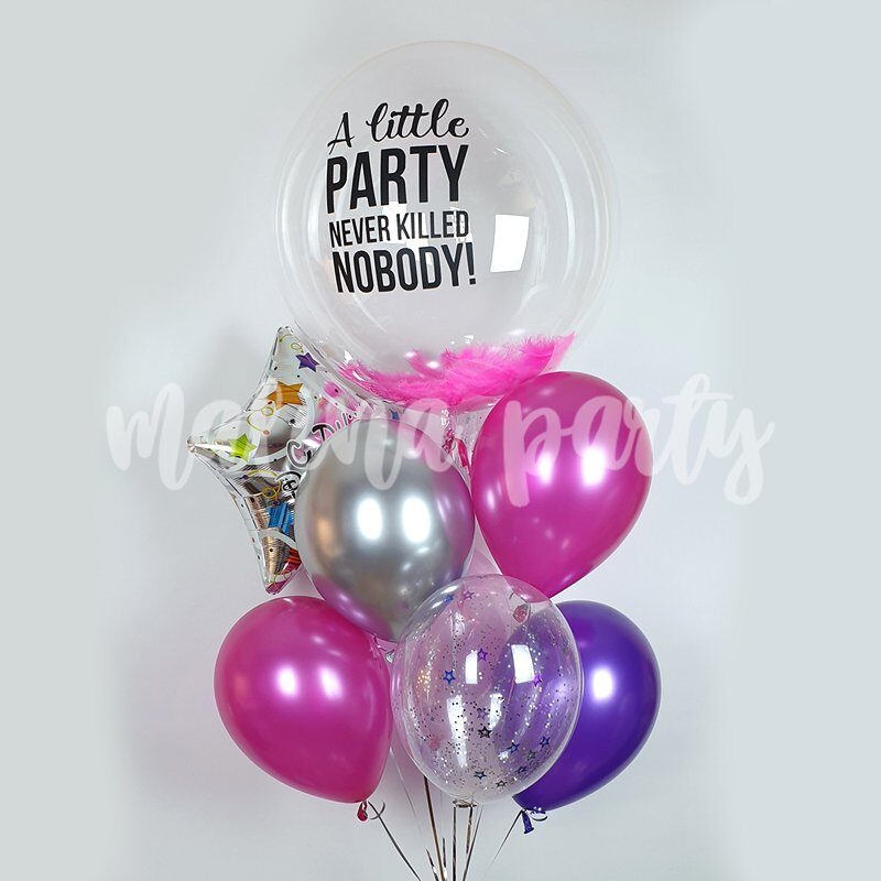 Букет воздушных шаров с гелием Бабл, хром и конфетти