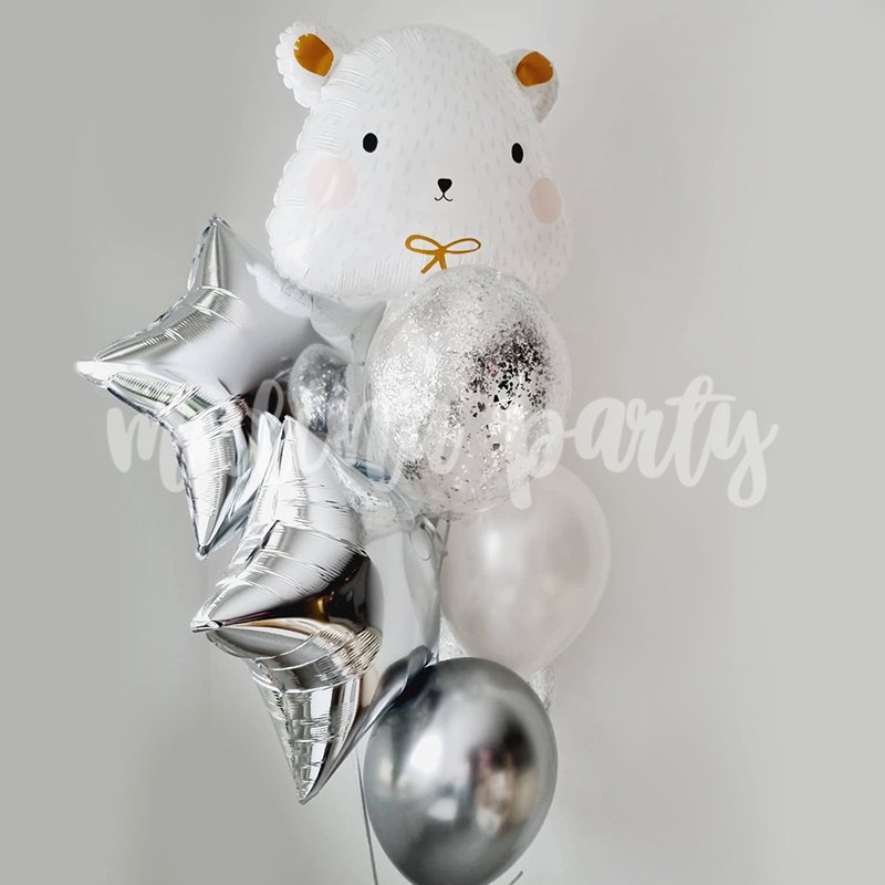 Набор воздушных шаров с гелием белый мишка и звезды