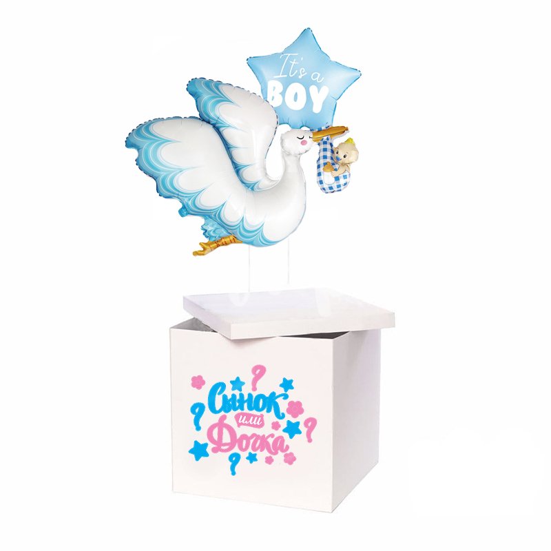Коробка с шарами и рисунком Мальчик или девочка