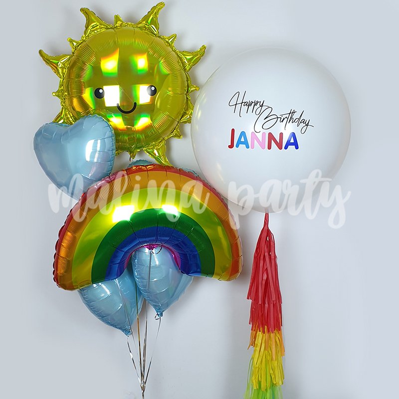 Воздушный шар бабл С днем рождения радужный