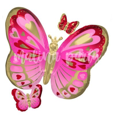 Воздушный шар Бабочка розово-золотая с сердечками