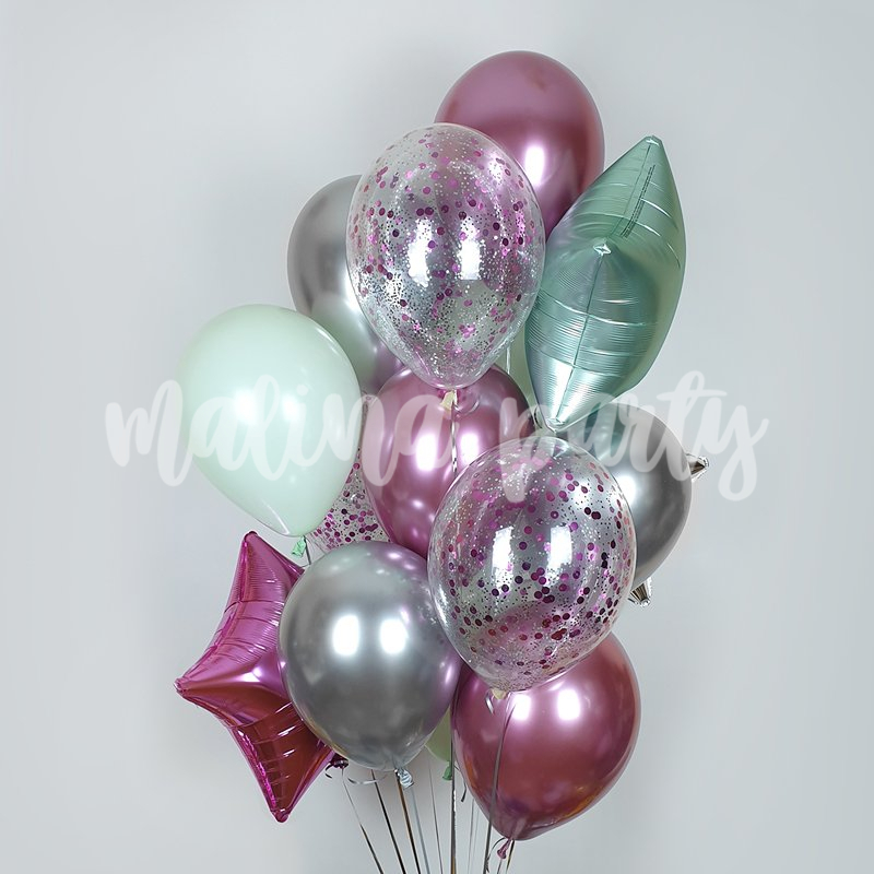 Букет воздушных шаров с гелием Кошечка и звезды на день рождения