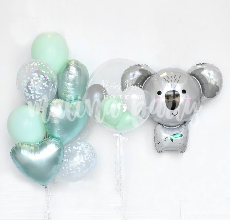 Набор воздушных шаров с гелием Мятный, коала и бабл