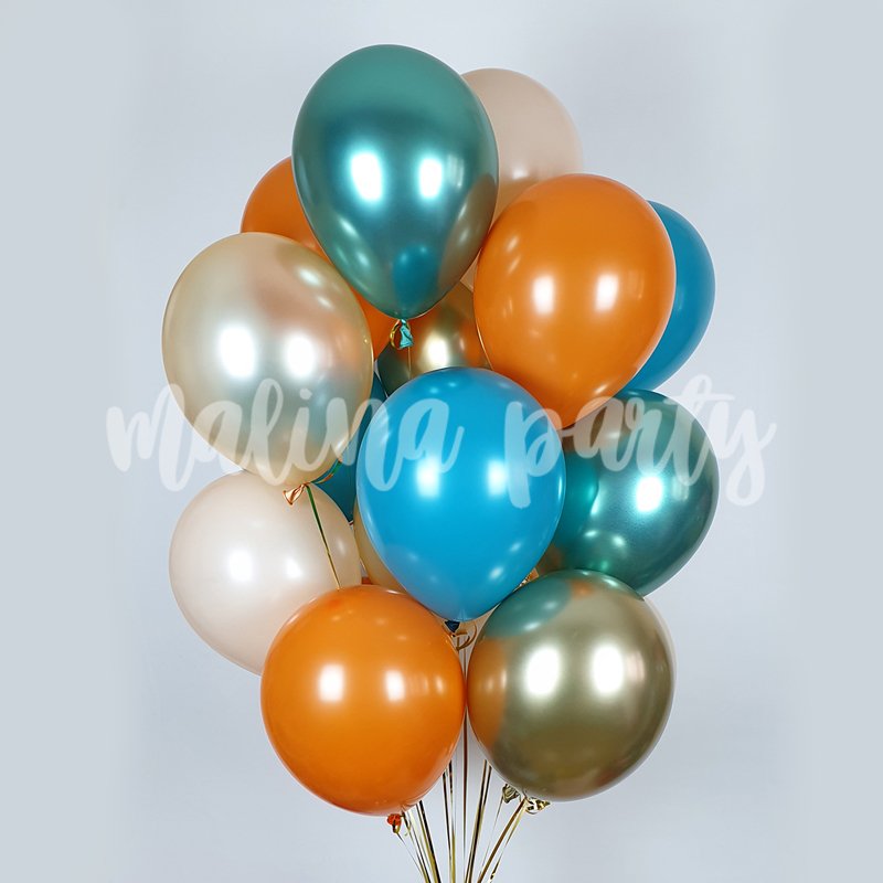 Облако воздушных шаров с гелием Оранжевый и бирюза 20 шт
