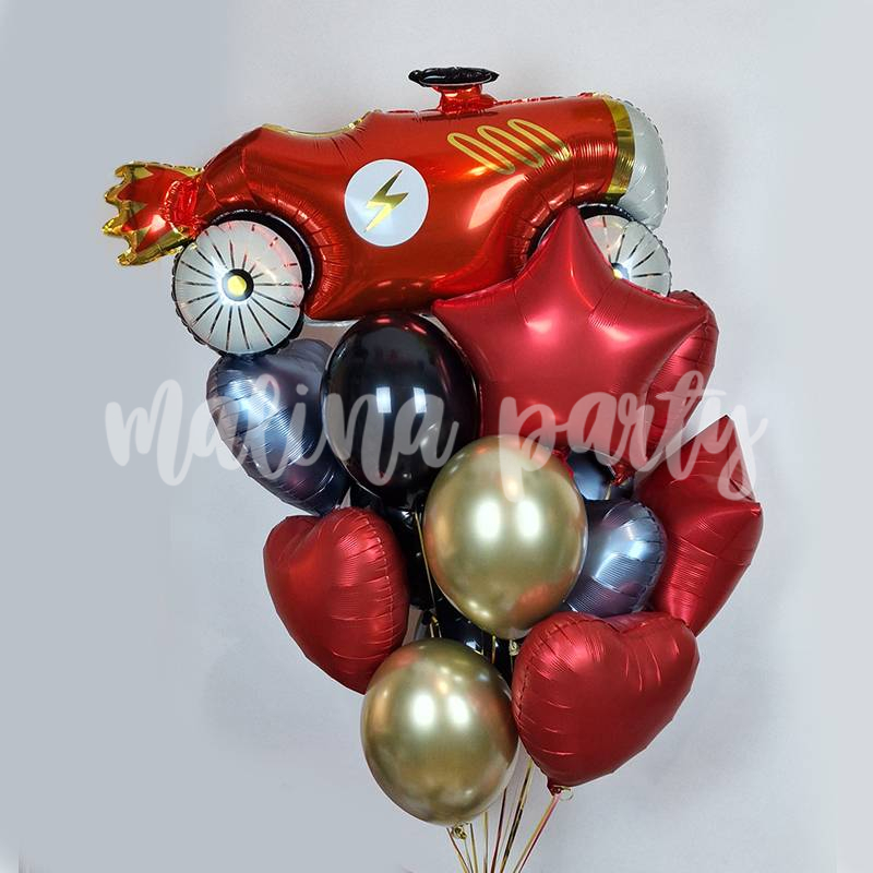 Букет воздушных шаров с гелием Машина ретро сердца и звезды