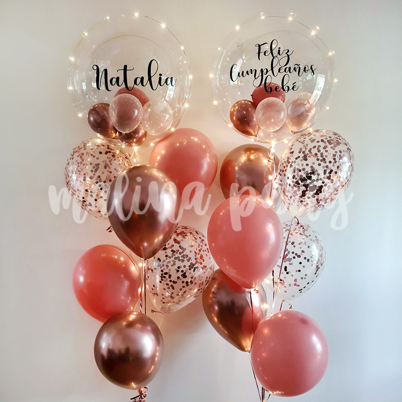 Набор воздушных шаров со светящимися баблс розовое золото