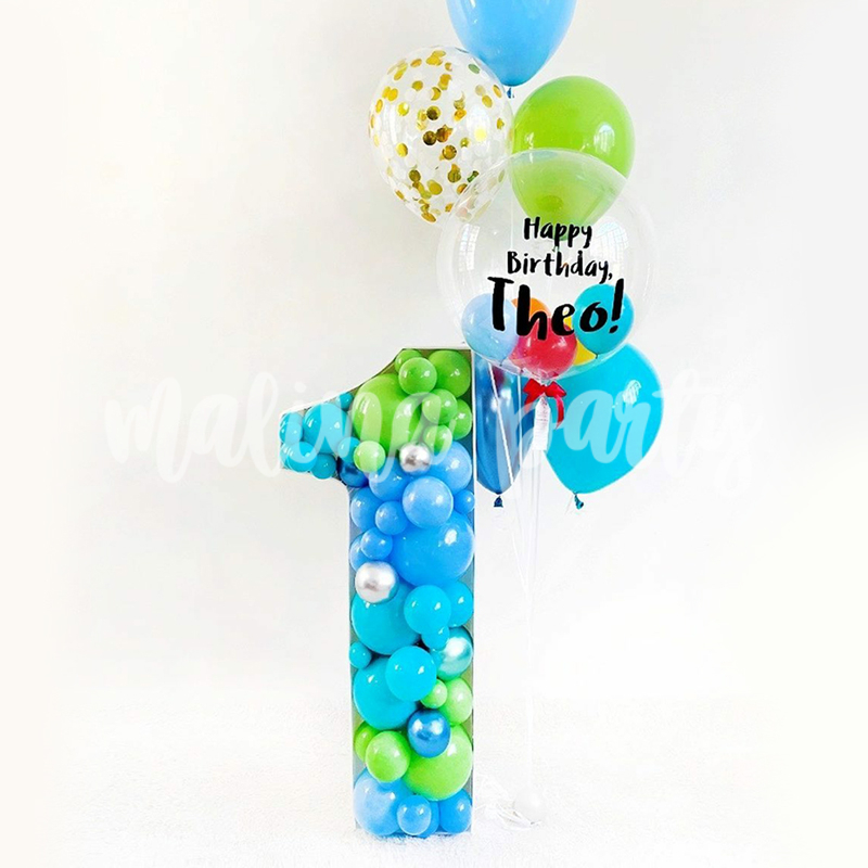 Набор воздушных шаров с гелием и каркасная цифра Голубой и зеленый