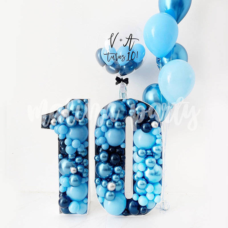 Набор воздушных шаров с каркасной цифрой Синий и хром