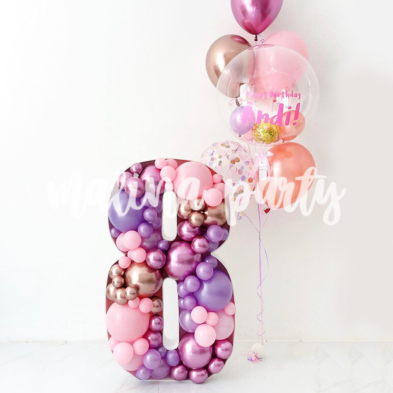 Набор воздушных шаров с каркасной цифрой Карибский и розовый