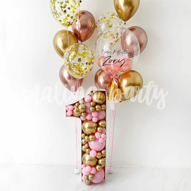 Набор воздушных шаров с каркасной цифрой Розовое золото и конфетти
