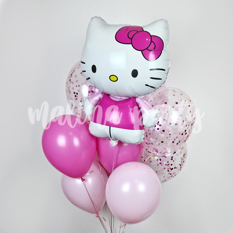 Букет воздушных шаров с гелием Hello Kitty розовый