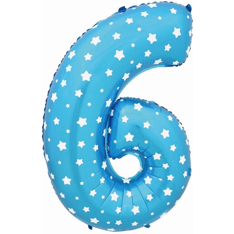Воздушный шар цифра 8 голубой со звездочками