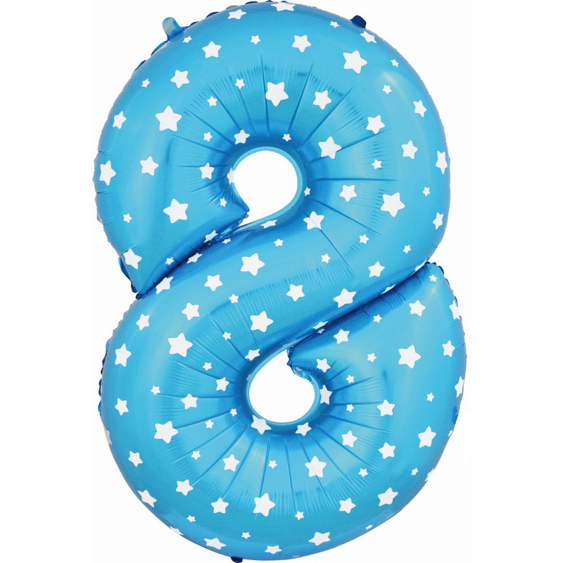Воздушный шар цифра 2 голубой со звездочками