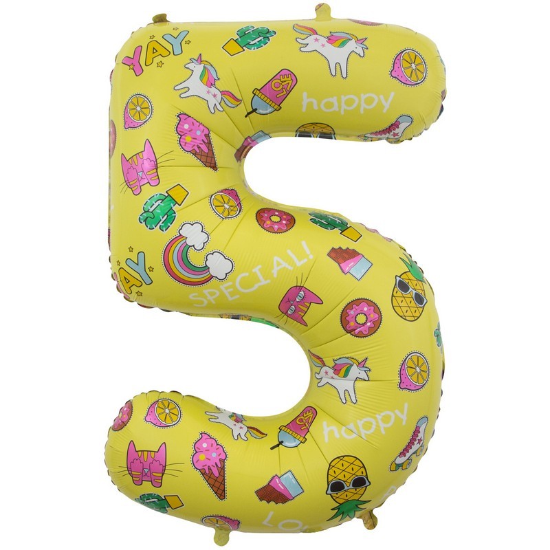 Воздушный шар цифра 5 желтая Тропическая вечеринка