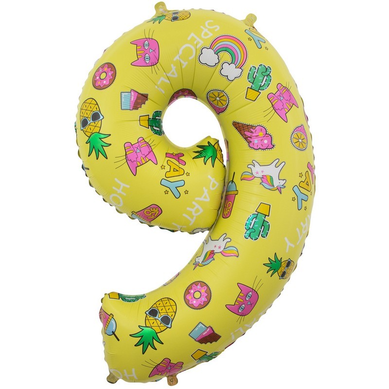 Воздушный шар цифра 8 желтая Тропическая вечеринка