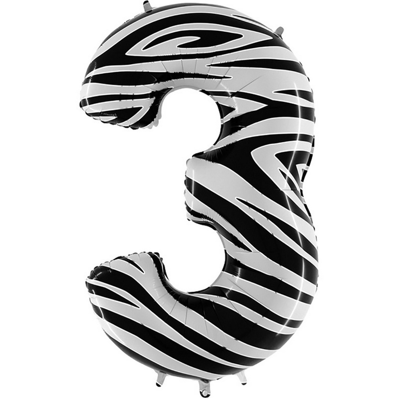 Воздушный шар цифра 3 с рисунком зебра