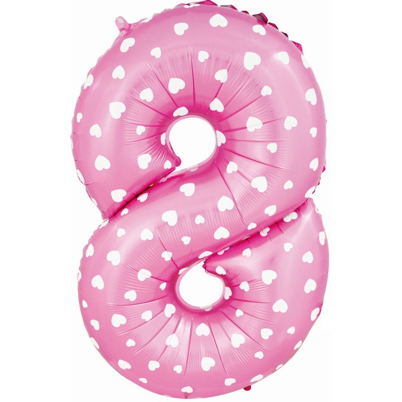 Воздушный шар цифра 8 розовый с сердечками