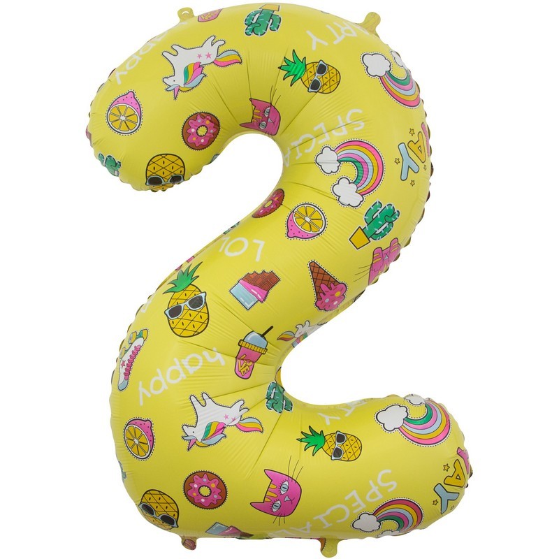 Воздушный шар цифра 4 желтая Тропическая вечеринка