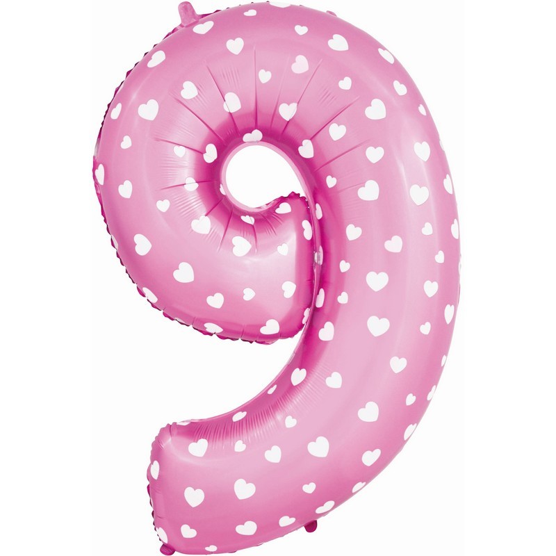 Воздушный шар цифра 1 розовый с сердечками