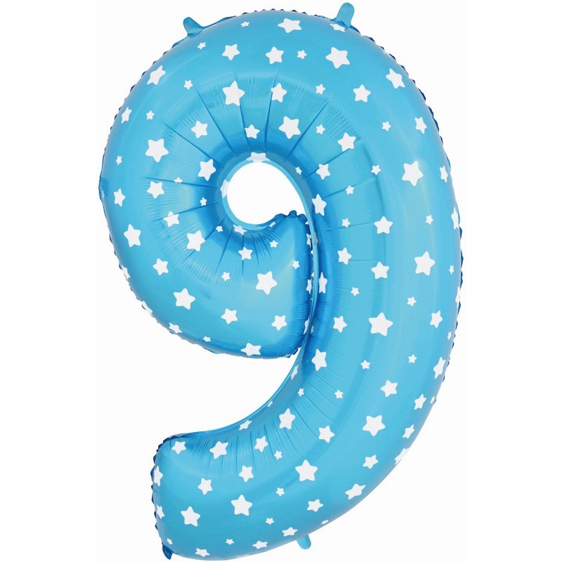 Воздушный шар цифра 5 голубой со звездочками