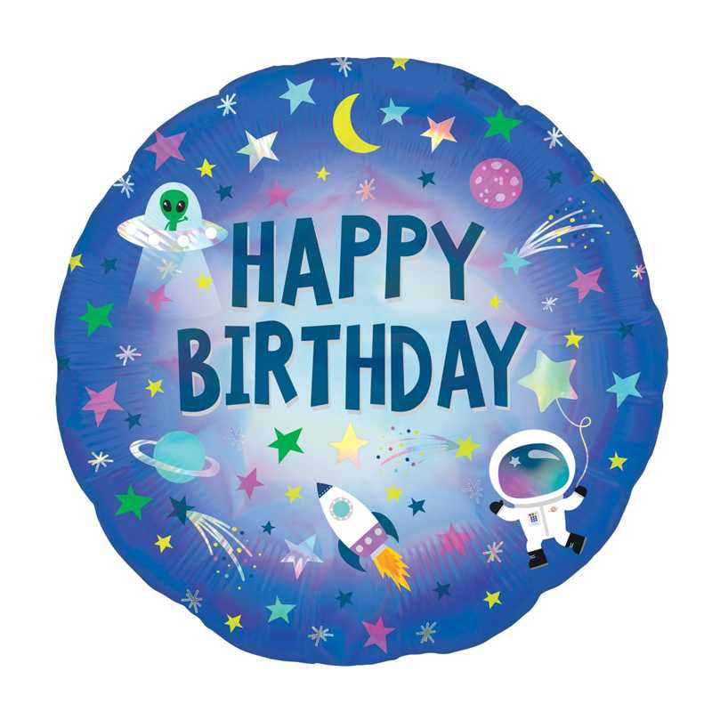 Воздушный шар круг Космос голубой на день рождения
