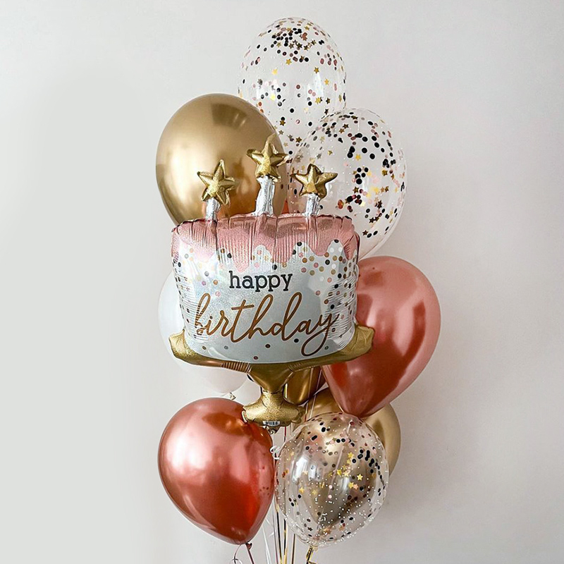 Набор воздушных шаров с гелием Кошка и радужная цифра на день рождения