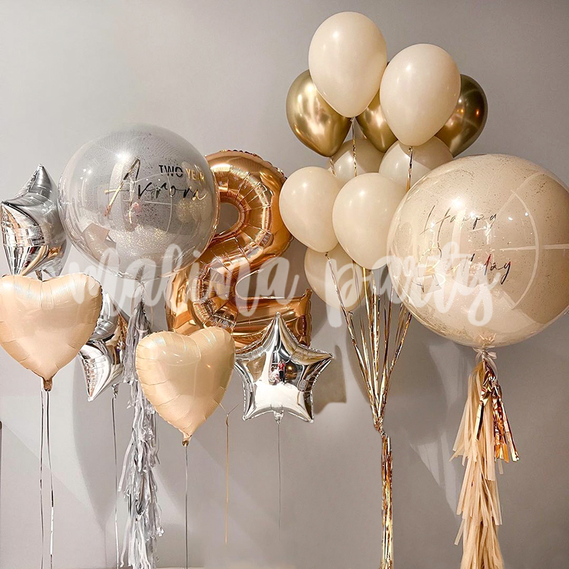 Набор воздушных шаров с цифрой беж, серебро и золото
